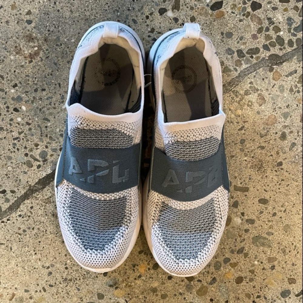 APL Techloom Bliss slip on teal and white running shoe